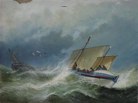 William Broome oil on board, Lifeboat at sea, 24 x 31cm.